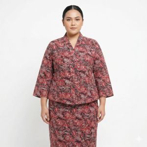 Exclusive One Set Kebaya Saloma Batik- (Size XL) - 100% Genuine Handmade Batik - Hand-Stamped