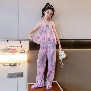 Setelan Anak Perempuan Import Size Tanggung Tye Dye Floral Top Tanpa Lengan Kasual Model Kekinian
