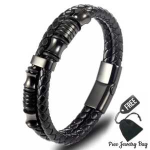 Gelang Kulit Pria Black Combination Premium Quality cowo GGPKCH