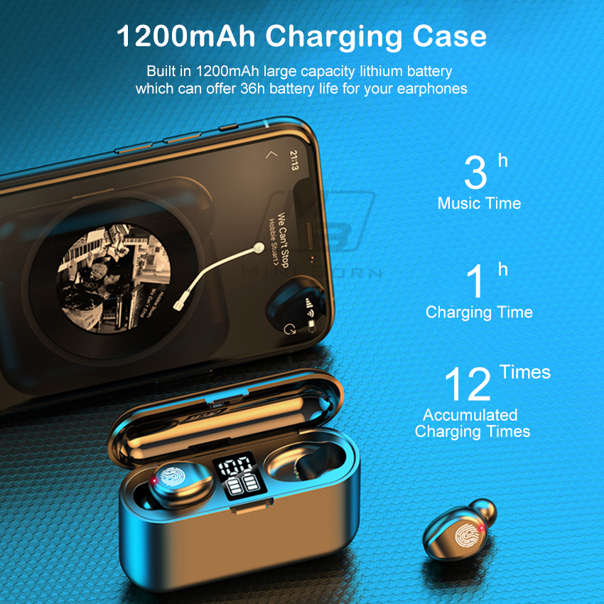 Mini born True Wireless Earbuds Mini Earphone Headphone TWS Wireless Bluetooth V5.0 Headset Sport Music Stereo Headphone LED Display Noise Canceling _voghion.com