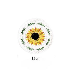 FCOMK American Style Placemats For Dining Table Cotton Placemats & Coasters Doormat Sunflower Design Theme