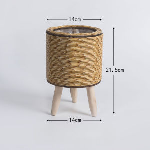 Imitation Rattan Woven Flower Planters With Removable Wooden Legs Decorative Plant Pot Stand Holder Home Decor