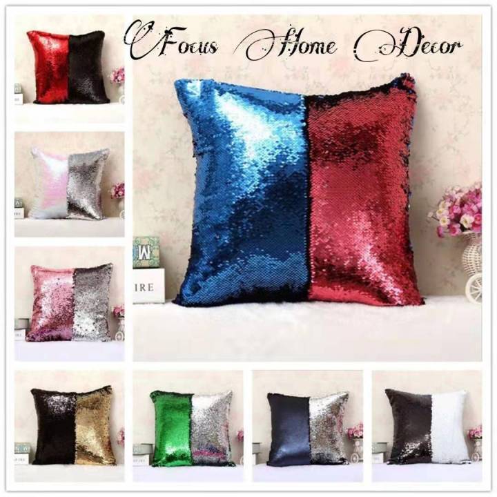 Two Tone Sequins Throw Pillow Case/Cover Reversible with Zipper for  Sofa,Couch,Car (1pair) Lazada PH