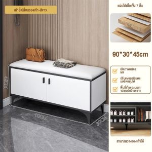 ตู้รองเท้าไม้ ชั้นวางรองเท้า เก็บของอเนกประสงค์ พื้นที่เก็บข้อมูลขนาดใหญ่ วางรองเท้าไว้ข้างล่าง และสิ่งของไว้ข้างบน