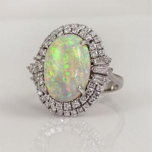 Nhẫn Đá Quý Opal Lớn Cổ Điển AAA White Pave Micro Round Cubic Zircon Dành Cho Nữ Nhẫn Cưới Đính Hôn Trang Sức Cô Dâu