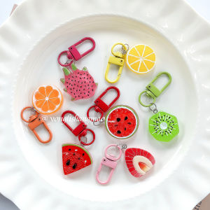 Transparent Resin Fruit Keychain Watermelon Bag Hanging Decoration Gift Split Rings