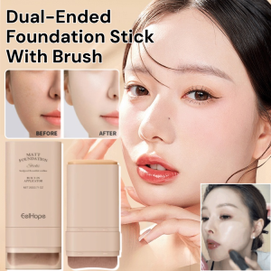 Dual-Ended Foundation Stick with Brush Long-Lasting Moisturizing Waterproof Sweatproof Natural No-Cake Concealer