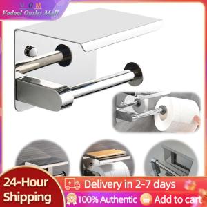 【Outlet】 Stainless Steel Toilet Paper Holder with Phone Holder Roll Paper Dispenser Multifunctional Paper Towel Stand Bathroom Accessories