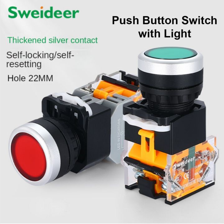 LED Push Button Switch Momentary Self Reset Latching ON/OFF Power ...