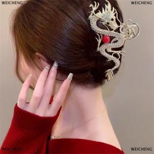 [COD] WEICHENG 2024 Year Of The Dragon Shark Claw Clip Rhinestones Dragon Hair Claw Metal Hairpin Women Crab Clip Barrette Hair Accessories