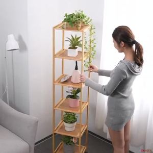 JINSHENG Wooden Plant Rack With Wheels  Multilayer Plant Stand  Floor Flower Pot Stand Bamboo Flower Pot Rack  Flower Stand Plant Shelf Plant Display Rack