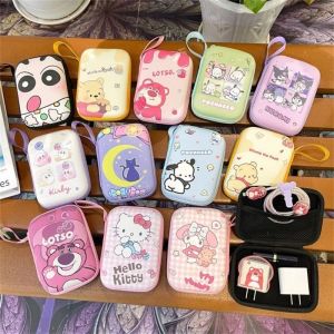 Cartoon Cute Sanrio Anime Data Cable Storage Bag Kawaii Kitty Kuromi Pochacco Cinnamoroll Earphone Case Charger Travel Portable Storage Bag Organizer