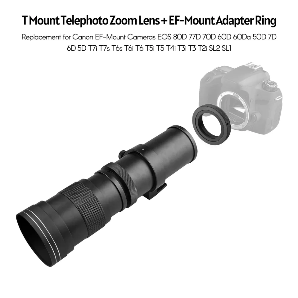 Camera MF Super Telephoto Zoom Lens 420-800mm T Mount with Adapter  Ring Universal 1/4 Thread Replacement for Canon EF-Mount Cameras EOS 80D