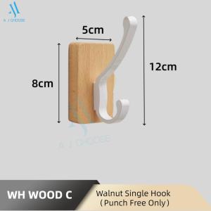 [SG Stock]Solid wood hanger single hook wall hook coat hanger wall hook towel hook door back hook
