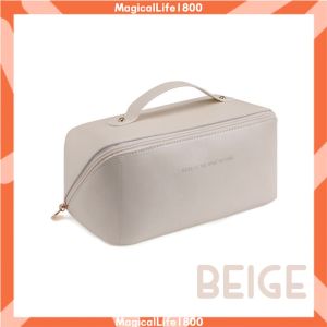 Portable Double Layer Pillow Makeup Bag Soft PU Leather Cosmetic Bag  Travel Large Capacity Toiletries Storage Bag Pouch