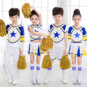 LOlanta 4Pcs( Top+Skirt+Socks+Garlands ) Kids Girls Classic Cheerleader Costume Uniform School Competitive Perform Sports Dance Clothes Children Boys Cheerleading Outfit 4-14 Years