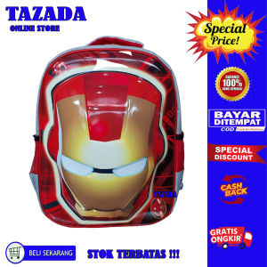 Tas Anak Sekolah Karakter Iron Man Ukuran SD Model Ransel Bahan Glossy embos Bagus Murah