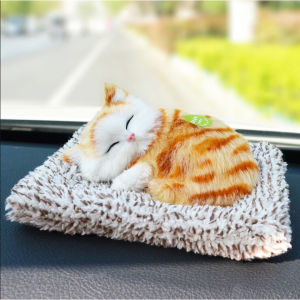 SKISOPGO Simulation Sleeping Cat Plush Toy With Sound And Bamboo Charcoal Car Air Purifier Kids Birthday Gift Patung Kucing Comel