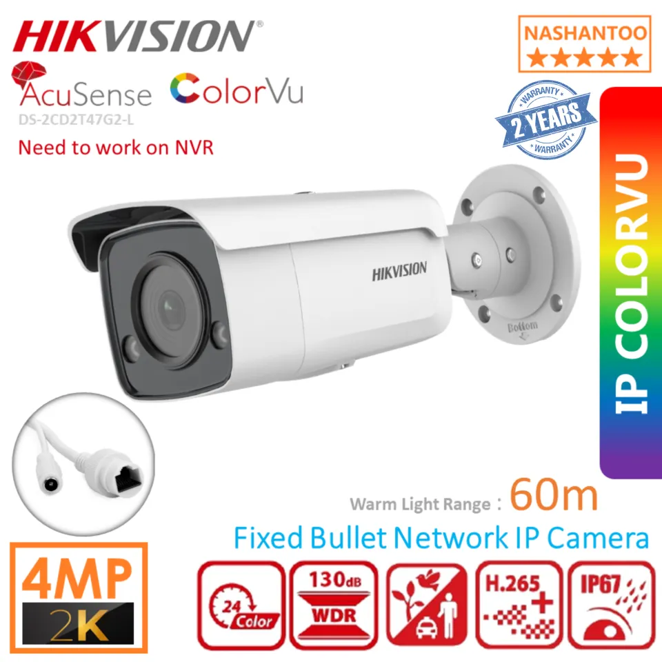 HIKVISION CCTV Camera DS-2CD2T47G2-L Outdoor Weatherproof 24 4MP PoE  ColorVu IP Night Vision IP67 Fixed Bullet Network IP Camera NASHANTOO