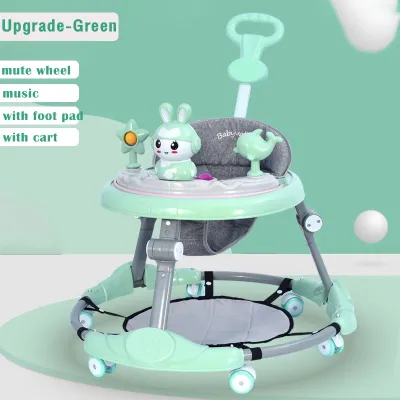 Beige Baby walker with Handle and Foot Pad Foldable with Music Adjustable As dinner table Baby Gear Baby Walkers