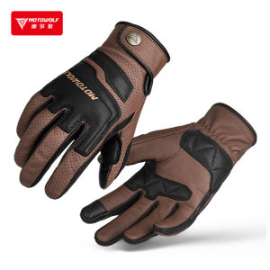 MOTOWOLF Riding Gloves Leather Gloves For Motorcycle Rider Accessories Full Finger Women Breathable Summer Vintage Yellow Brown Black White