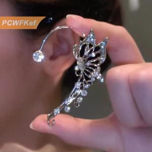 【PCWFKef】 Lấp lánh Zircon Tai Cuff phổ biến bướm hình rõ ràng pha lê trang sức phụ nữ Quà Tặng bên tai Clip bông tai
