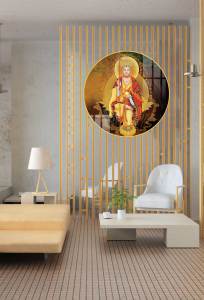 Tranh 5D Bồ Tát Địa Tạng tranh Phật Giáo dáng tròn chất liệu gỗ in tráng gương bọc viền