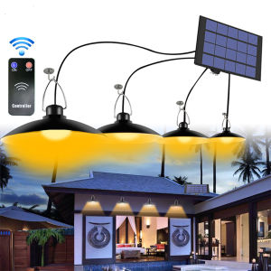 Solar Light Outdoor Waterproof LED Lamp Double-head Chandelier Decorations with Remote Control For Indoor Shed Barn Room Doorway Garage Garden Patio Balcony IP65 Waterproof