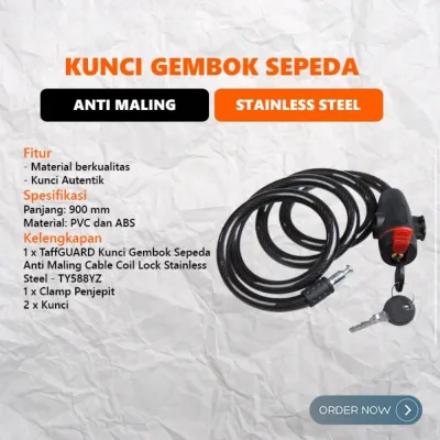 Kunci Gembok Sepeda Anti Maling Cable Coil Lock - TaffGuard TY588YZ