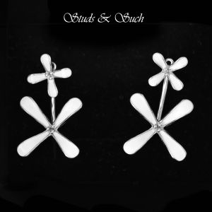 [Studs & Such] 925 Silver White Enamel Double Pomelo Flowers Jacket Stud Earrings