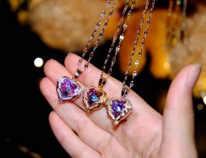 Heart Shape Pendant Necklace with Rose Peach simulated Stone 3 Color Available: Rose Gold Gold and Silver Color