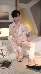 High Quality L-5XL Plus Size Pajama for Men Silk Short Sleeve Pajama terno Men Sumemer Baju Tidur Lelaki 男士冰丝睡衣㏇X0420