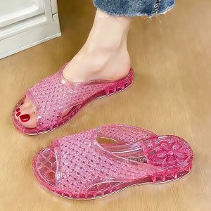 [Free Shipping] Hollow-Out Crystal Slippers New Style For Mothers And Women Transparent And Durable Sandals Summer Thick-Soled Fashion Slippers Non-Slip Suitable For Indoor Use And Odor-Resistant