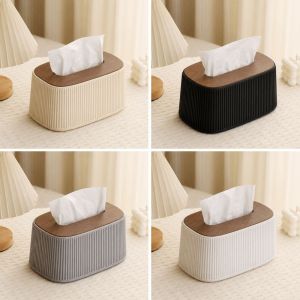 WAPKTY Stripe Pattern Tissue Box With Lid Space-saving Large Opening Square Tissue Box Simple Auto Lift Spring Tissue Dispenser Desktop Use
