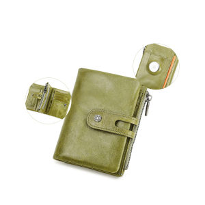 Genuine Leather Women Short Wallet Card Holder With Anti-lost Airtag Case Hasp Zipper Coin Purse Mini Rfid Money Bag