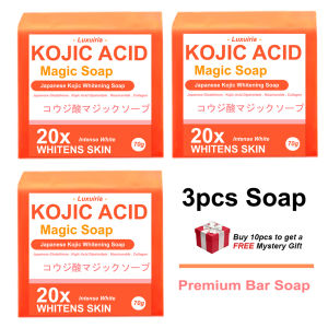 3pcs Luxuiria Kojic Acid with Collagen Magic Soap - Japanese Kojic Whitening Milk Soap with Japanese Glutathione Kojic Acid Dipalmitate Collagen Booster and Niacinamide 70g (Promo Until September 30 2024 Only)
