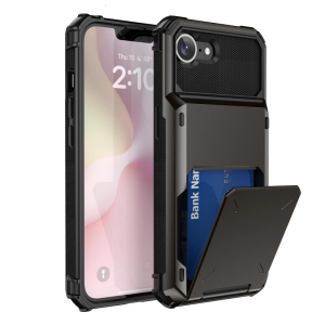 Shock Absorption Phone Housing Case Featuring Concealed Storage Compartment and Slide Door Access Protective Wallet
