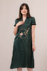 RIMINI - Gaun Perempuan Dress Puff Satin Bordir Bunga Natal Cheongsam XS-XL- Dongmei Dress 85918