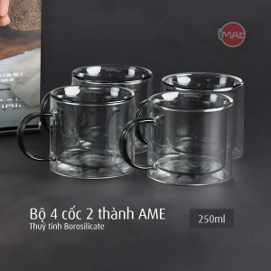 [Hỏa Tốc HCM ] Bộ 4 Cốc Thủy Tinh Imat AME 250ml High Borosilicate Hai Lớp Cách Nhiệt Cao Cấp