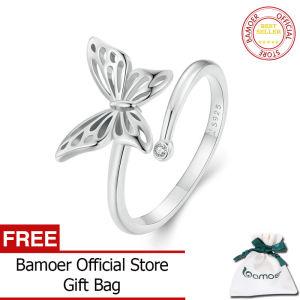 BAMOER Free Shpping October Authentic 925 Sterling Silver Vintage Butterfly Adjustable Finger Rings for Women Wedding Engagement Ring Jewelry SCR448