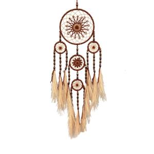 Elegant Macrames Dreamcatchers with Pampas Grass and Wooden Beads Wall Hanging Ornament for Living Room Bedroom Decors
