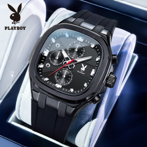 PLAYBOY sports chronograph watch for men waterproof original luxury multifunctional silicon strap square watch
