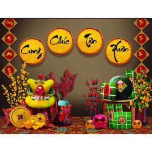 Phông nền Trang Trí tết - Tranh vải trang trí Tết Cổ Truyền - Phông chụp hình tết Kích thước lớn 200cm x 150cm