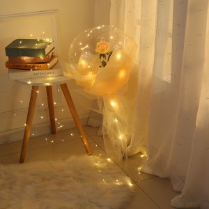 Valentine Day Confession Love Rose Bounce Ball Bouquet Led Glowing Balloon Belon Bobo Luminous Transparent Belon