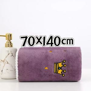 ผ้าเช็ดตัวขนแกะปะการัง Yuyan ไม่หลุดรุ่ย ปักลายบ้าน หนา นุ่ม ดูดซับดี ขนาด 70x140 ซม. น้ำหนัก 490 กรัม