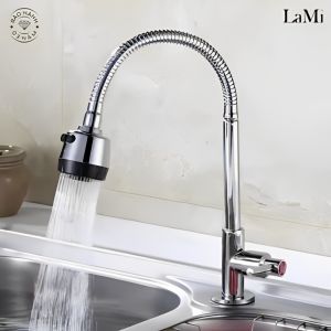 Vòi Nước Bồn Rửa Chén Vòi Rửa Bát Lạnh Tăng Áp Inox 304 Đầu LoXo Xoay 360 Độ 2 Chế Độ Nước
