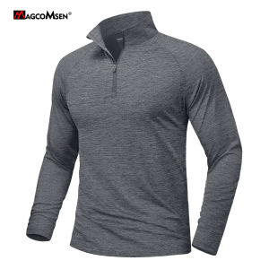 MAGCOMSEN Mens Sun Protection UPF 50+ Long Sleeve Shirt Quarter Zip Pullover Quick Dry Lightweight Fishing Running Rash Guard2026