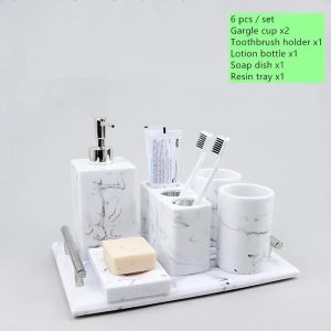 Bathroom Accessory Set 1pcs Marble Look Bathroom Accessories Sets Bathroom Toothbrush Holder & Soap Dispenser Set Home Decor
