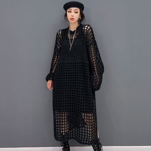 《812》XITAO Đầm đan màu trơn dáng rộng thoải mái có lỗ áo len cổ tròn phù hợp với mọi phụ nữ WLD13196