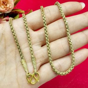 สร้อยคองานดิบทองเหลืองผ่าหวายเหลี่ยมคู่ พ่นทรายตัดลาย ความยาว 24 นิ้ว งานดิบไม่ได้ชุบ ทองเหลืองโบราณ ใส่อาบน้ำได้ พร้อมส่ง